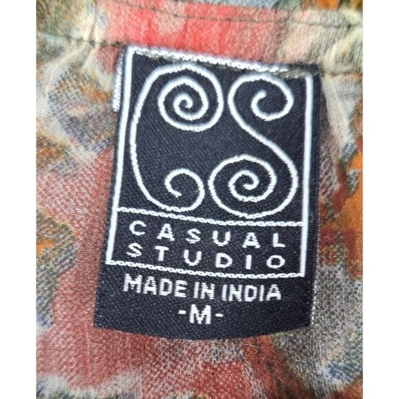 Casual Studio Sheer Floral Boho Tunic Ruffle Neckline Sleeves M Rayon India - Picture 3 of 7